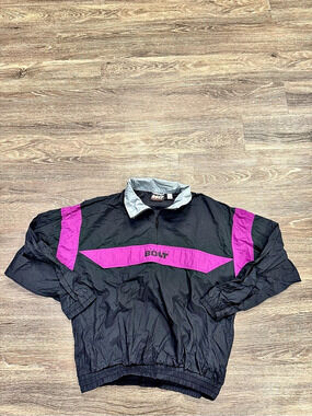 Vintage 90s Lightning Bolt Men’s M Black Purple Nylon Windbreaker Jacket